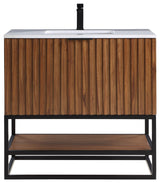 Terra Bathroom Vanity, Walnut/Matte Black With White Quartz, 36", White Quartz Top