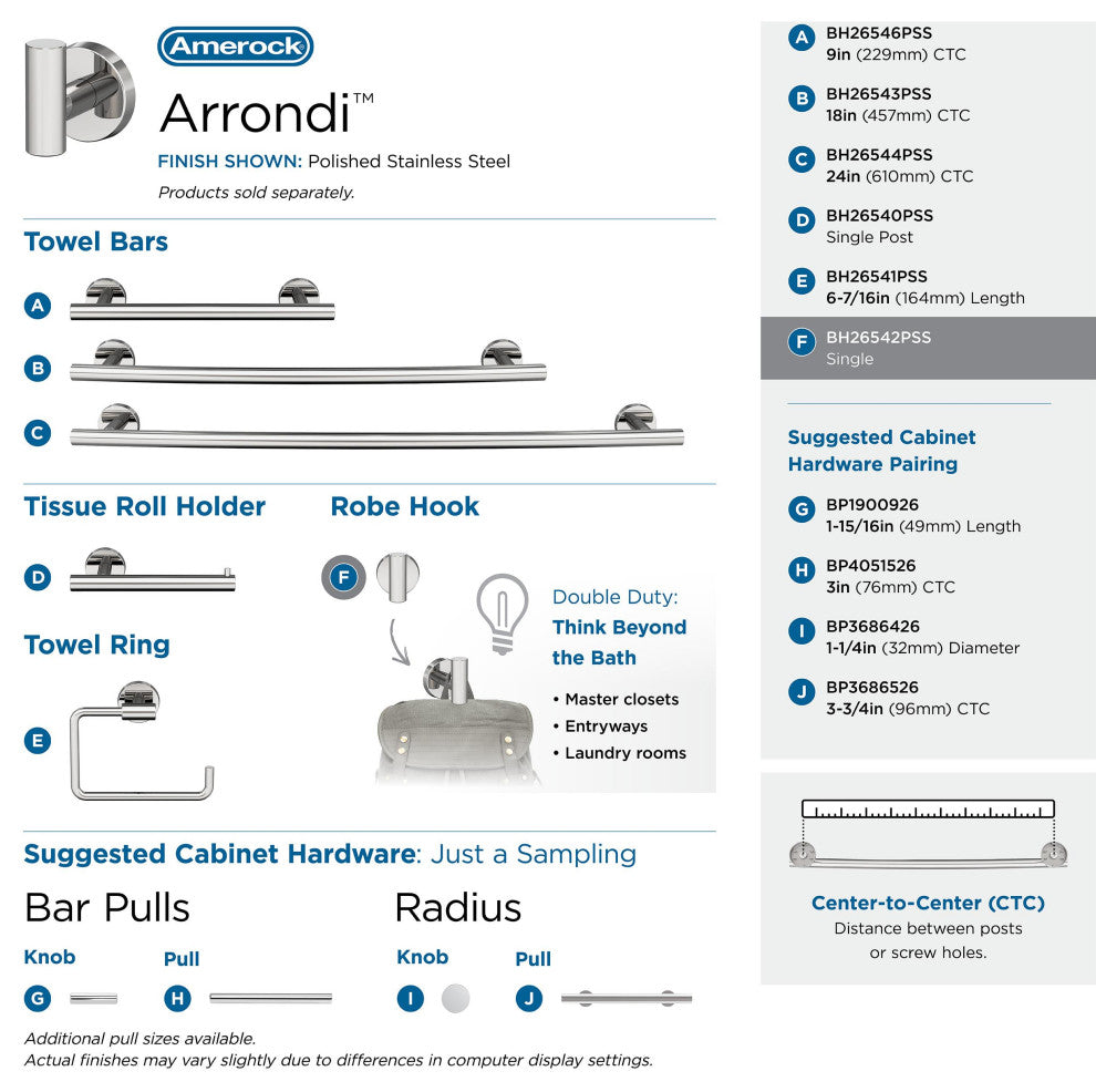 Amerock Arrondi Robe Hook, Polished Stainless Steel