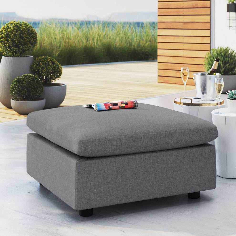Ottoman Lounge Chair, Sunbrella, Gray, Modern, Outdoor Patio Hospitality