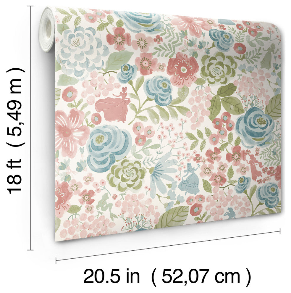 Disney Princess Blush Watercolor Floral Peel and Stick Wallpaper