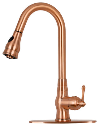 Pull Down Kitchen Faucet With Deck Plate, Single Level Solid Brass Sink Faucets,