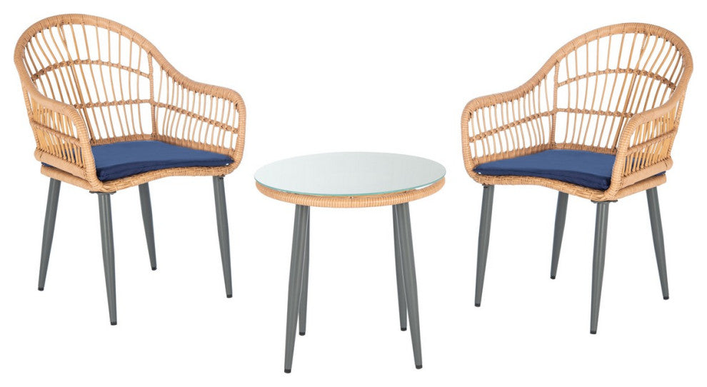 Safavieh Outdoor Berlen 3 Piece Lounger Set Natural/Navy