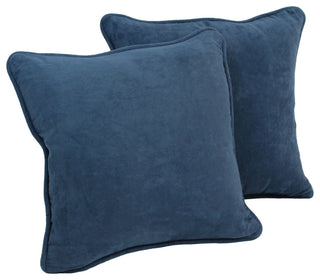 18" Double-Corded Solid Microsuede Square Throw Pillows, Set of 2, Indigo