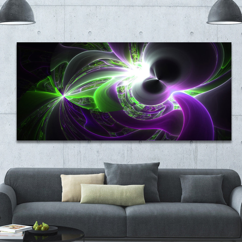 Glowing Purple Green Plasma, Oversized Abstract Canvas Art Print, 60x28