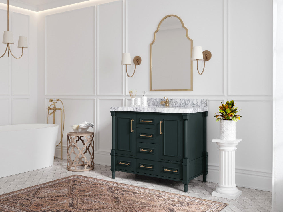 Aberdeen 42 Single Sink Bath Vanity in Dark Forest Green 2" Empira Quartz