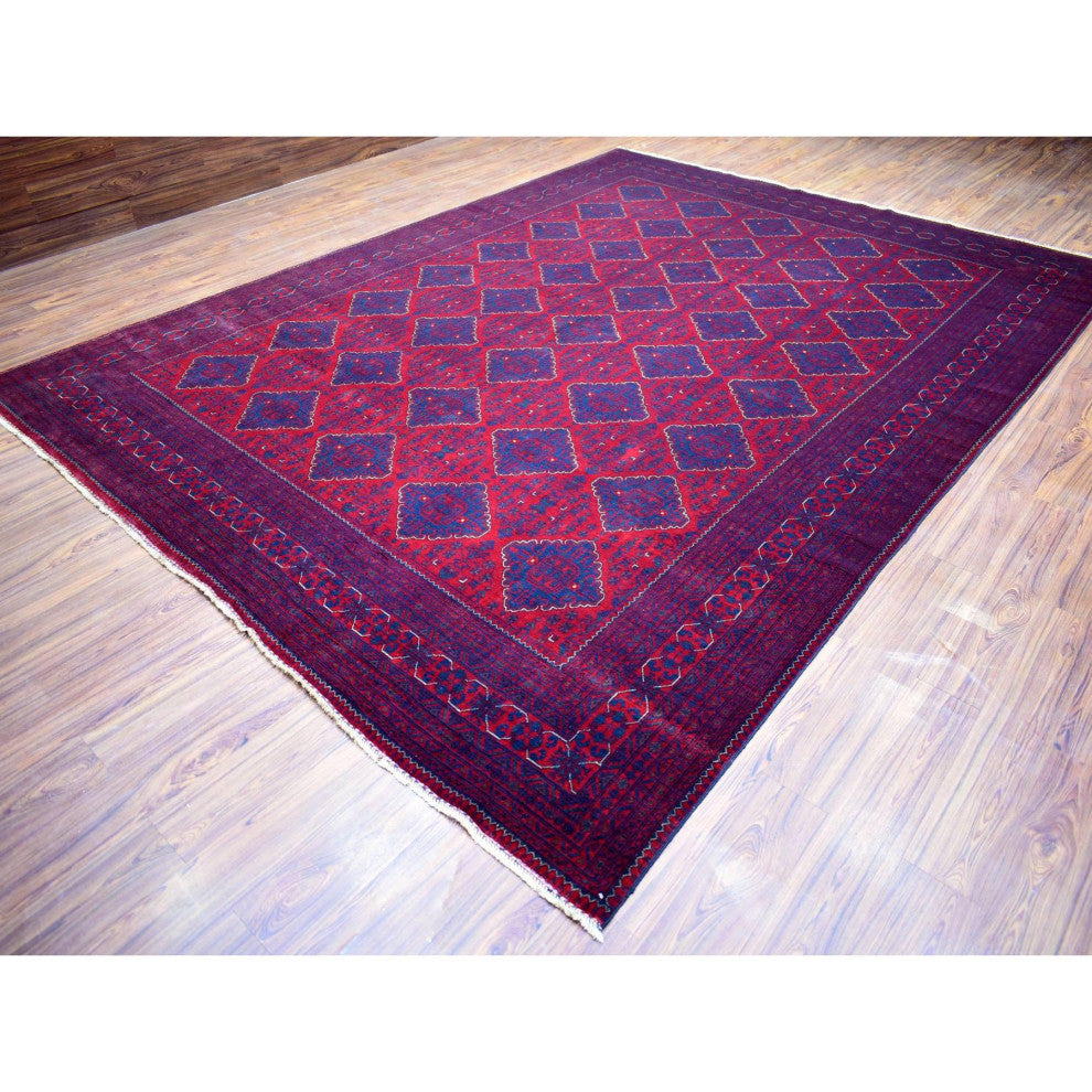 Deep and Saturated Red Soft Wool Hand Knotted Afghan Khamyab Rug, 9'10"x13'0"