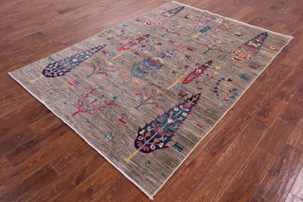 5' 7" X 7' 10" Hand Knotted Tribal Persian Gabbeh Rug Q9971
