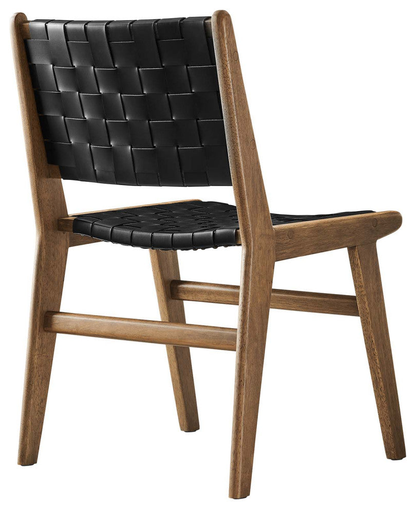 Saoirse Faux Leather Wood Dining Side Chair - Set of 2 - Walnut Black