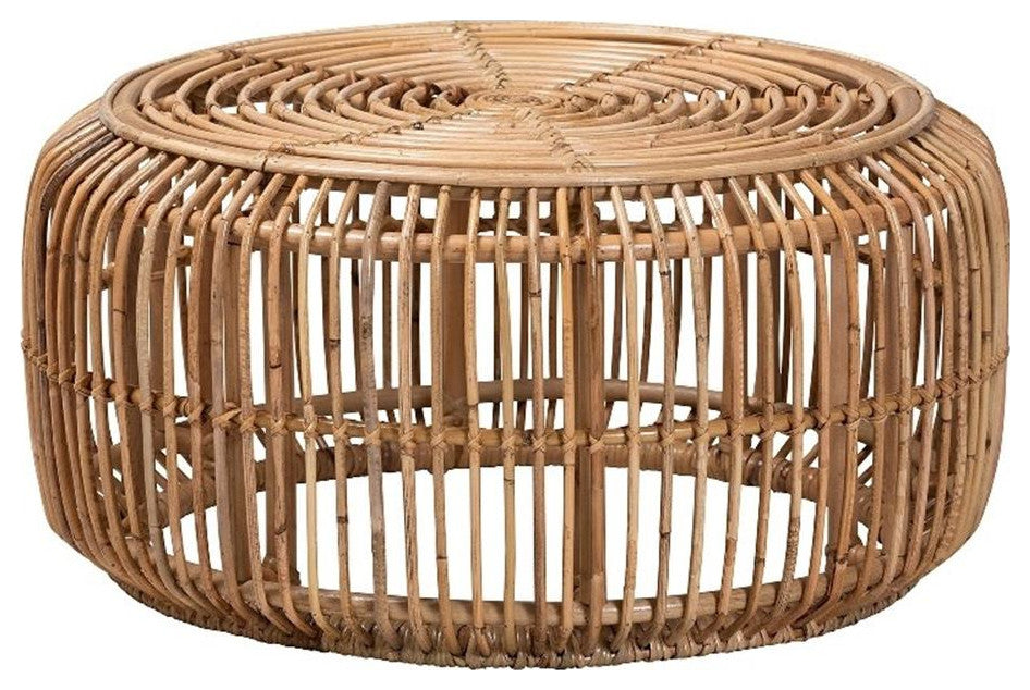 Aliane Modern Bohemian Natural Brown Antique Rattan Coffee Table