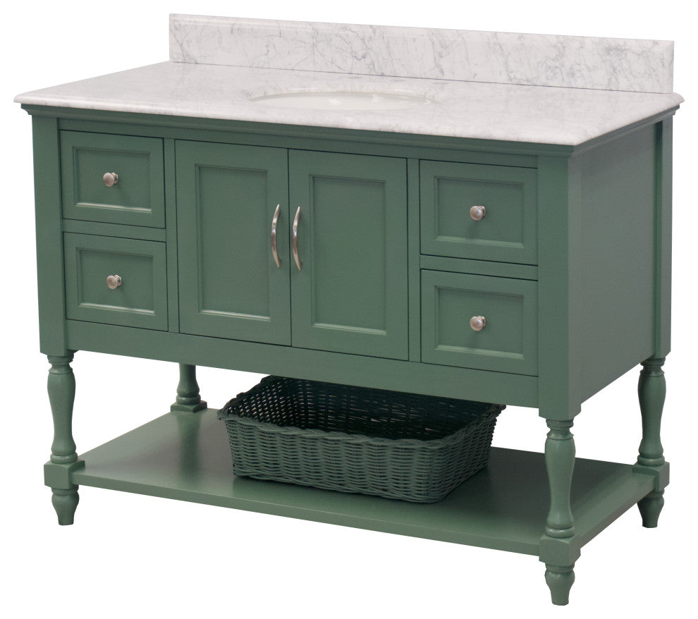 Beverly 48" Bathroom Vanity, Sage Green, Carrara Marble