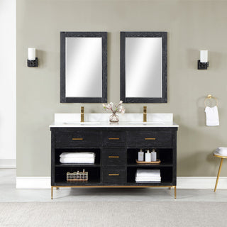 Kesia Black Oak Bathroom Vanity Set, 60", With Mirror