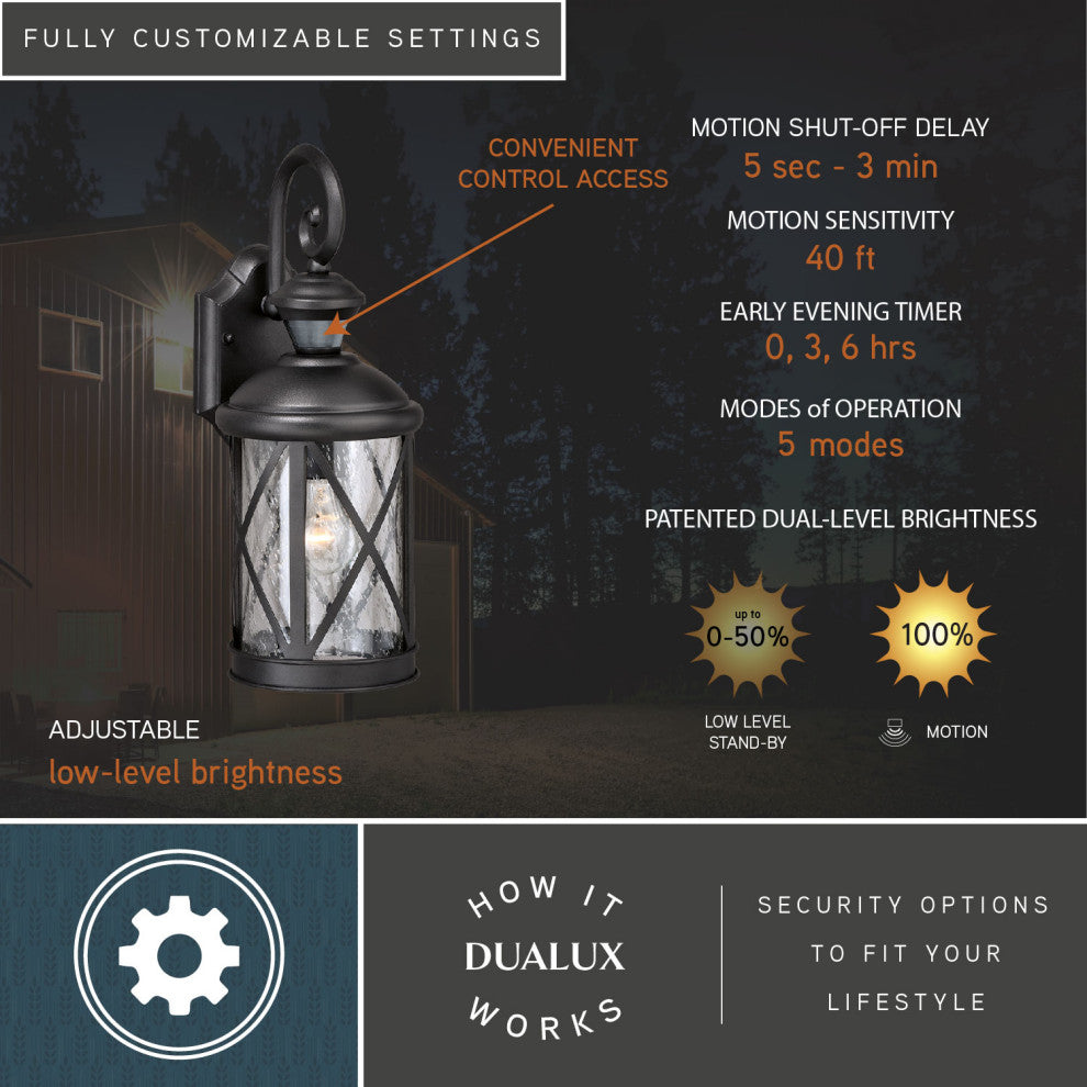 Henderson Black Motion Sensor Dusk to Dawn Outdoor Wall Light