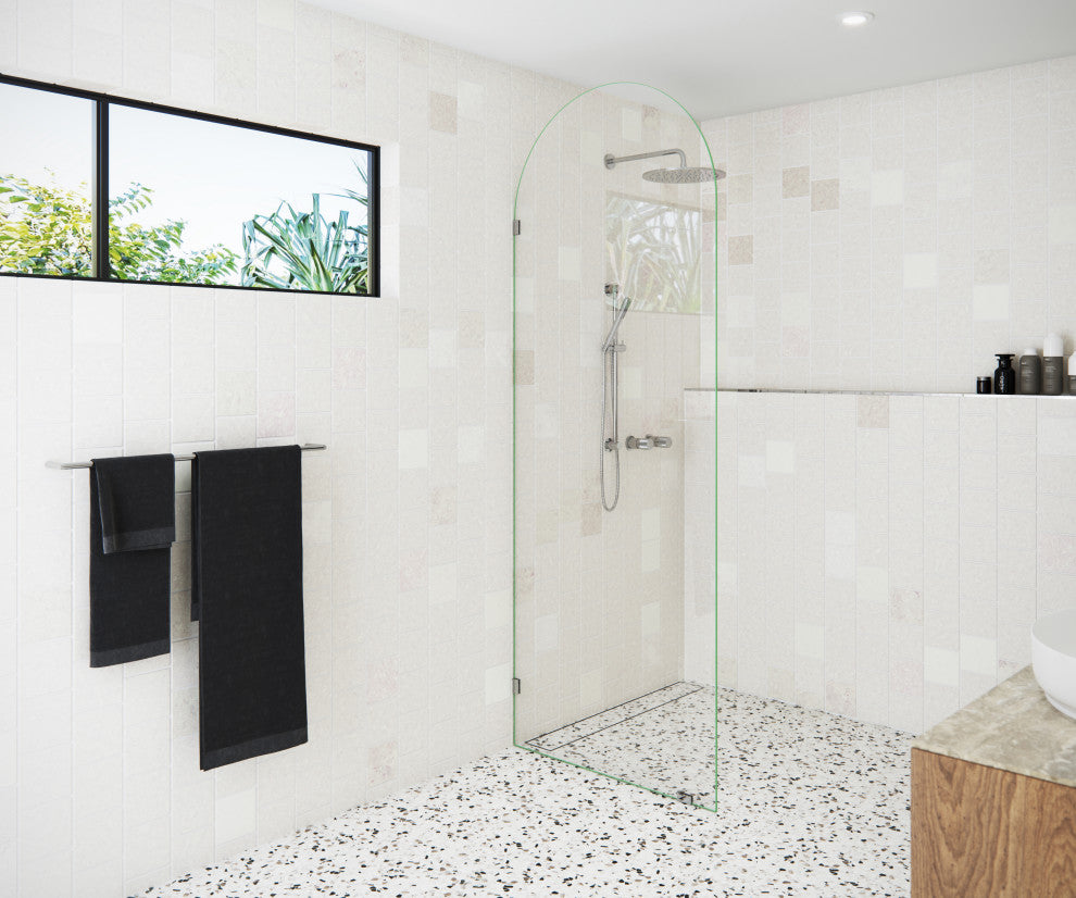 32"x86.75" Frameless Shower Door Arched Single Fixed Panel, Polished Chrome