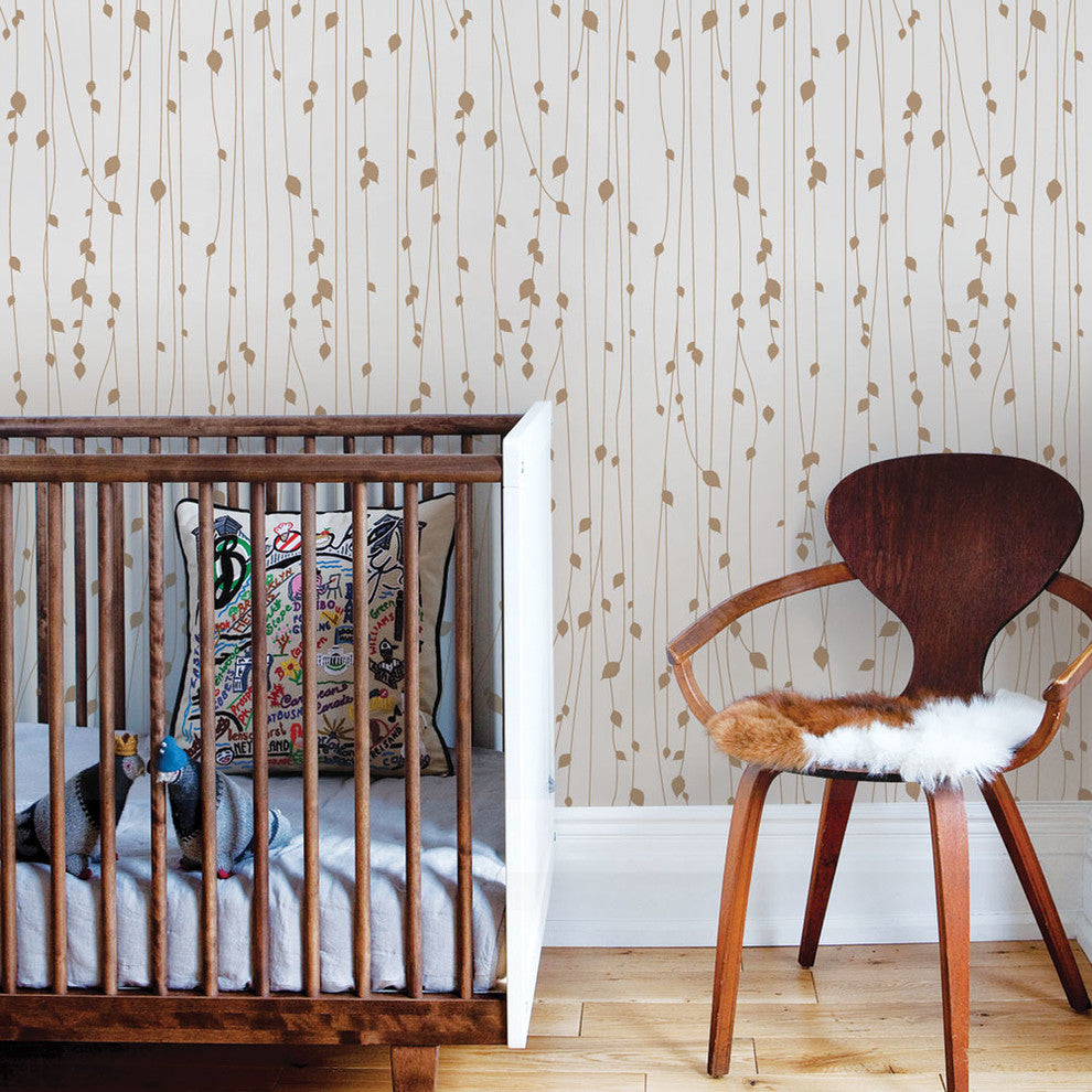 Leaves Peel and Stick Vinyl Wallpaper, Beige, 24" X 60"