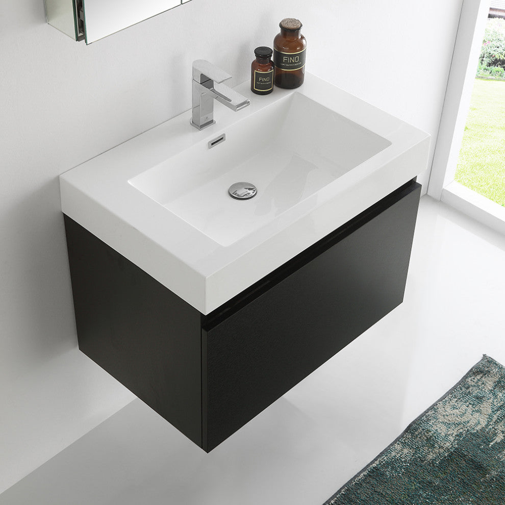 Fresca Mezzo 30" Black Wall Hung Modern Bathroom Vanity With Medicine Cabinet