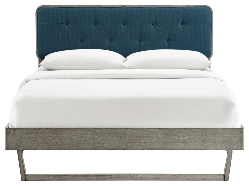 Bridgette Twin Wood Platform Bed With Angular Frame MOD-6645-GRY-AZU