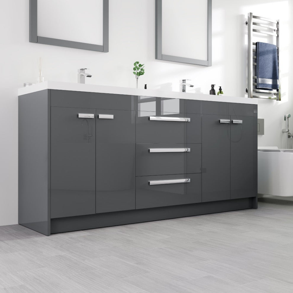 Eviva Lugano 72" Gray Modern Double Sink Bathroom Vanity With White Top