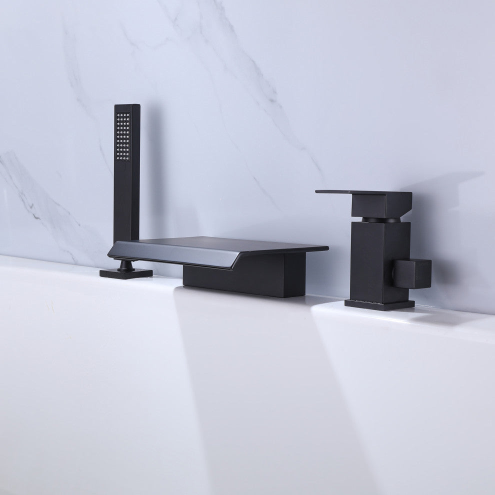 Deck Mounted Dual Handles Bathtub Faucet with Hand Shower