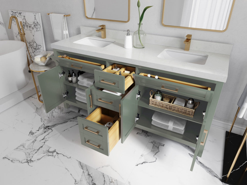 Cambridge 72" Double Sink Bath Vanity in Evergreen 2" Venatino Quartz