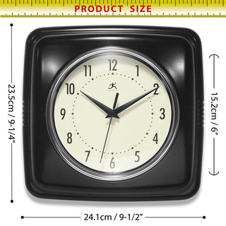 Square Retro Wall Clock, 9.25", Black