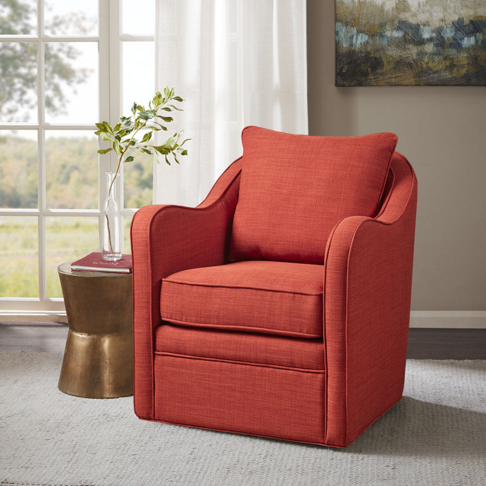 Madison Park Brianne Wide Seat Lounge Swivel Arm Chair, Orange