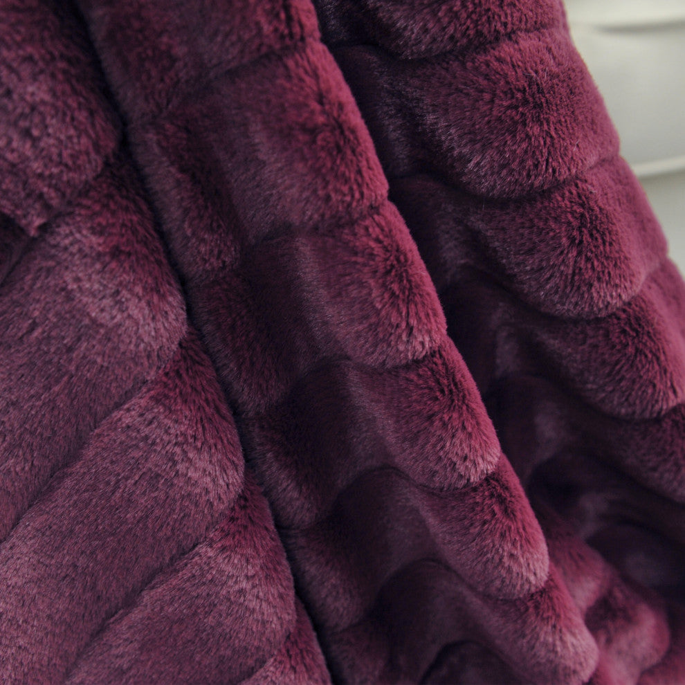BOON Rabbit Jumbo Fur Throw and Pillow, 3-Piece Set, Burgundy