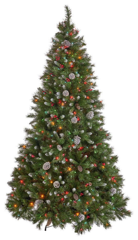 7.5' Mixed Spruce Artificial Christmas Tree, Pre-Lit Multi-Colored