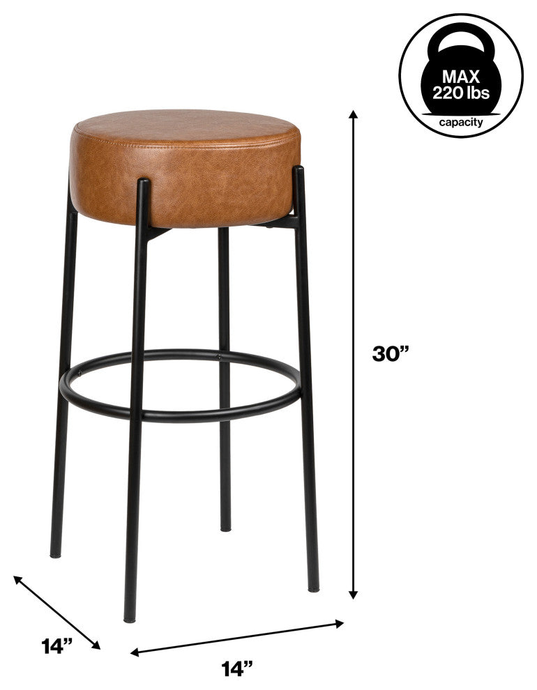Paola Modern Minimalist Round Backless Metal Cushioned Bar Stool