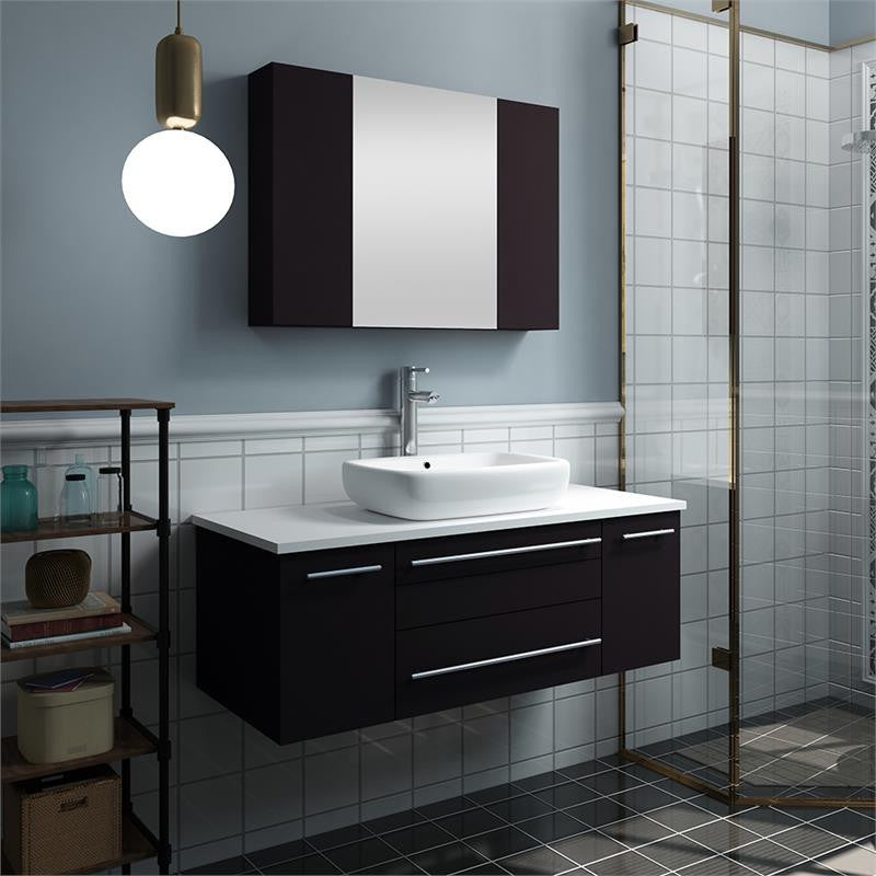 Fresca Lucera 42" Wall Hung Bathroom Vanity w/ Medicine Cabinet, Espresso, Vesse