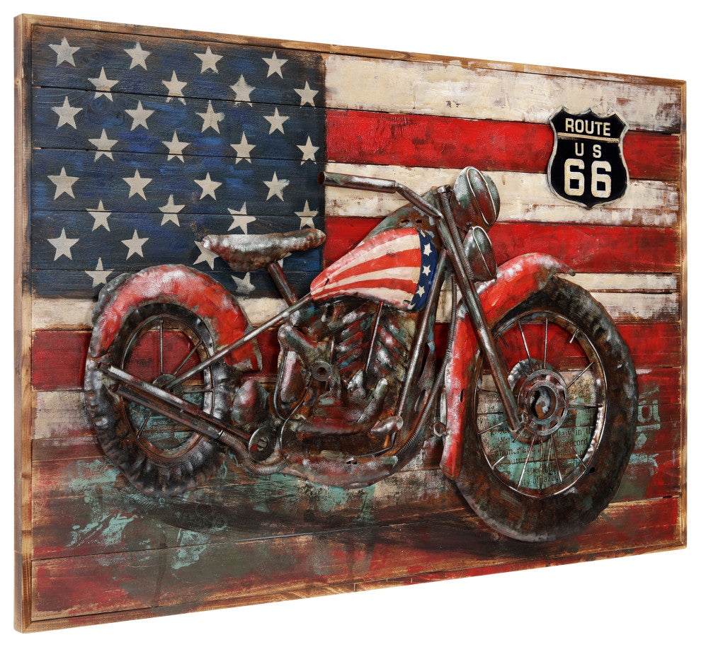 Motorcycle Wall Art Mixed Media Iron Hand Painted Dimensional Wall Sculpture