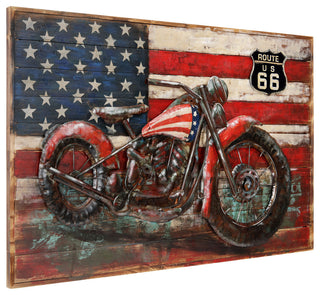 Motorcycle Wall Art Mixed Media Iron Hand Painted Dimensional Wall Sculpture