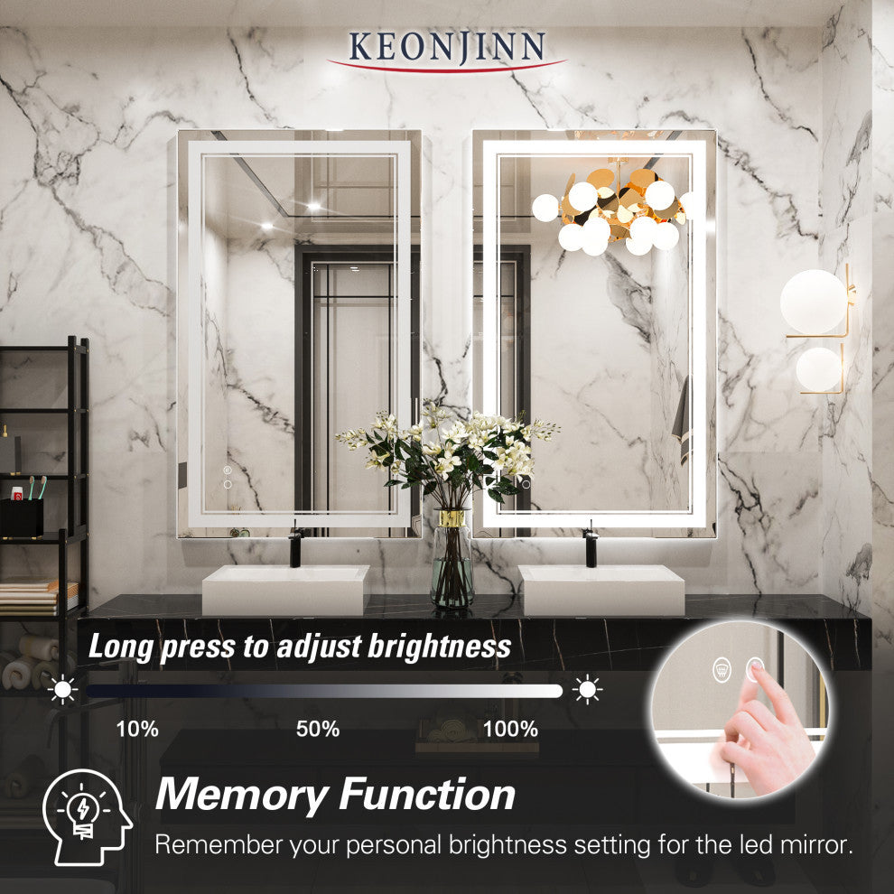 LED Bathroom Mirror, Anti-Fog Memory Dimmable IP54 Waterproof, 40"x24"