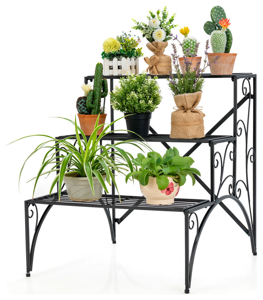 Costway 3 Tier Stair Style Metal Plant Stand Garden Shelf Flower Pot