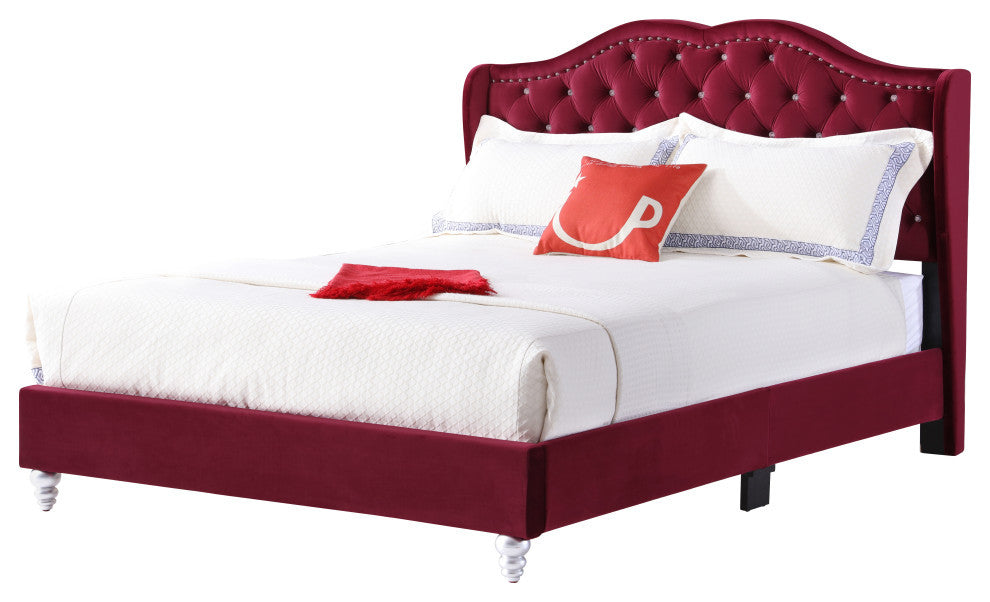 Yuba Upholstered Micro Suede Bed, Cherry, Queen