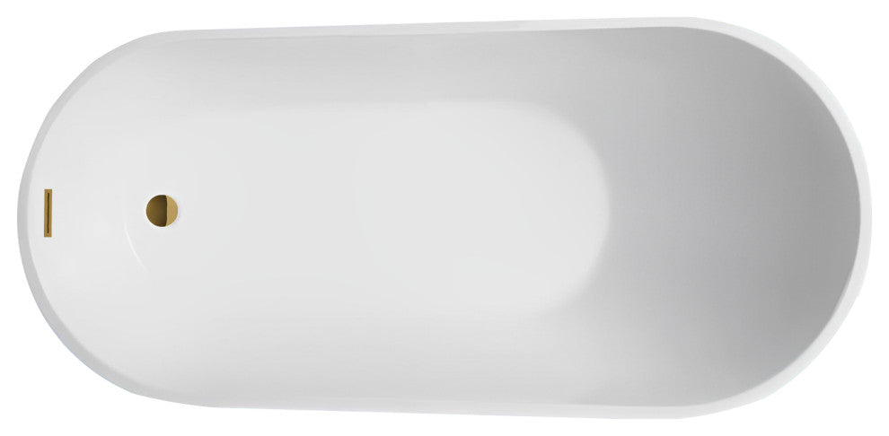Vanity Art Freestanding Acrylic Soaking Bathtub, White/Titanium Gold, 55"