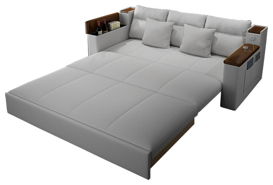 83" Full Sleeper Sofa Linen Convertible Bed With Storage, Light Gray
