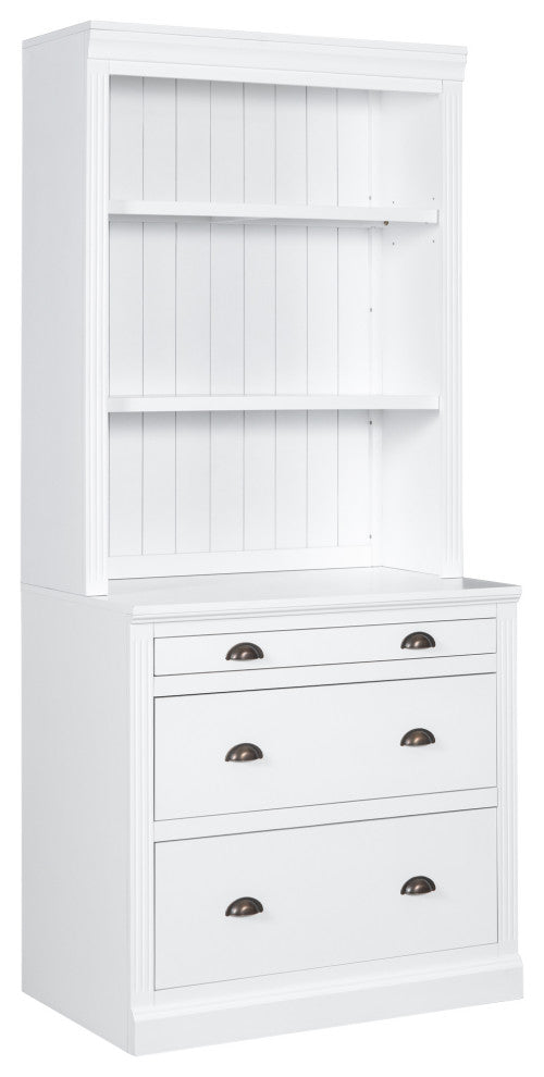 Modern Tall Bookshelf, LED Lighting for Living Room, White