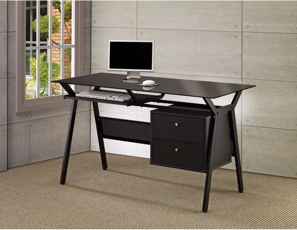 Benzara BM159061 Modish Metal Computer Desk With 2 Drawers, Black