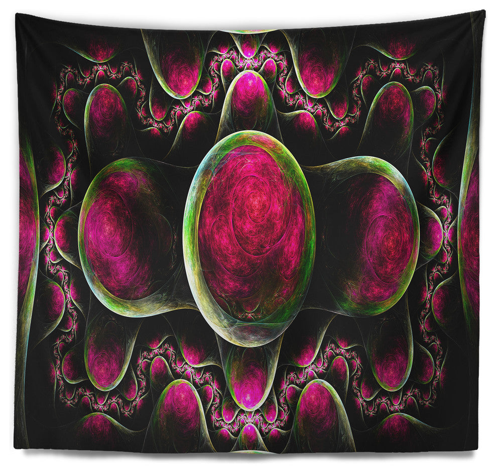 Pink Exotic Fractal Pattern Abstract Wall Tapestry, 92"x78"