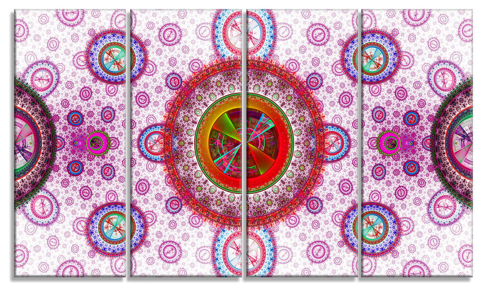 Pink Psychedelic Relaxing Art, Abstract Canvas Art Print, 48"x28", 4 Panels