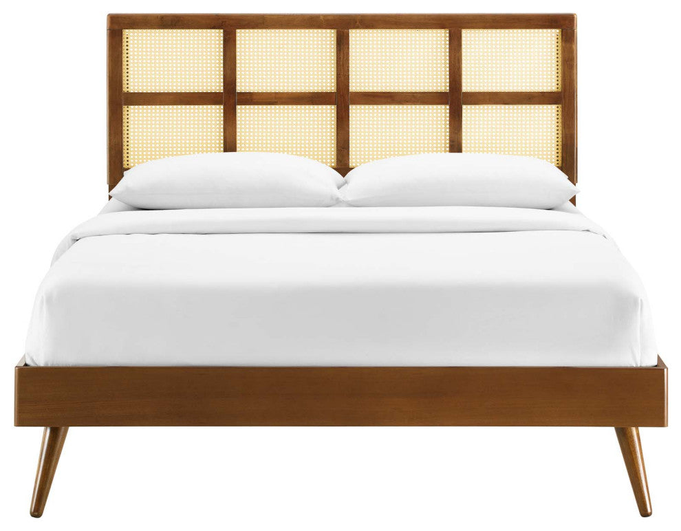 Sidney Cane and Wood King Platform Bed With Splayed Legs Walnut