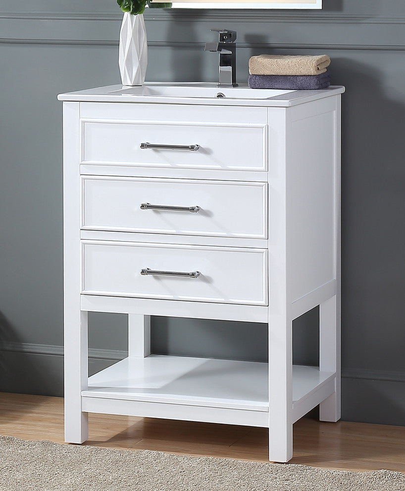 24" Aruzza Small Slim White Bathroom Vanity