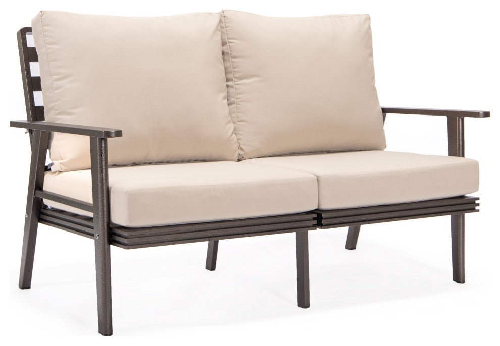 LeisureMod Walbrooke 3-Piece Patio Set With Brown Aluminum Frame and Cushions