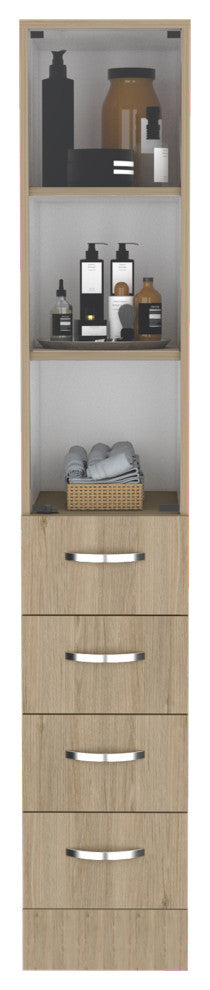 DEPOT E-SHOP Magna Linen Cabinet, Three Shelves, Four Drawers, Light Pine/White