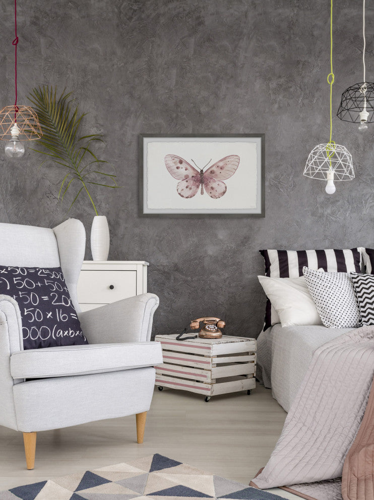 "Pink Rose Butterfly" Framed Painting Print, 12"x8"