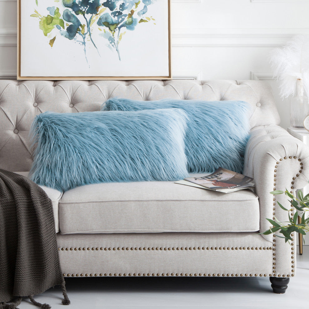 Mongolian Faux Fur Pillow Shell Set, Forget Me Not, 14"x26"