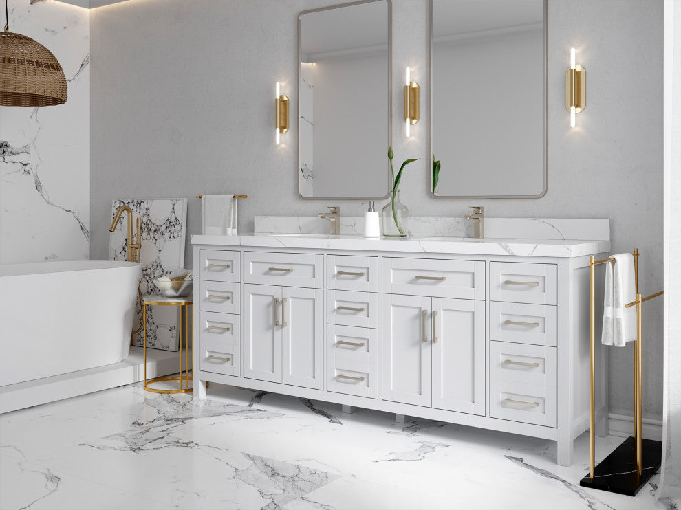 Cambridge 84 Double Sink Bath Vanity in Coventry Gray 2" White Quartz