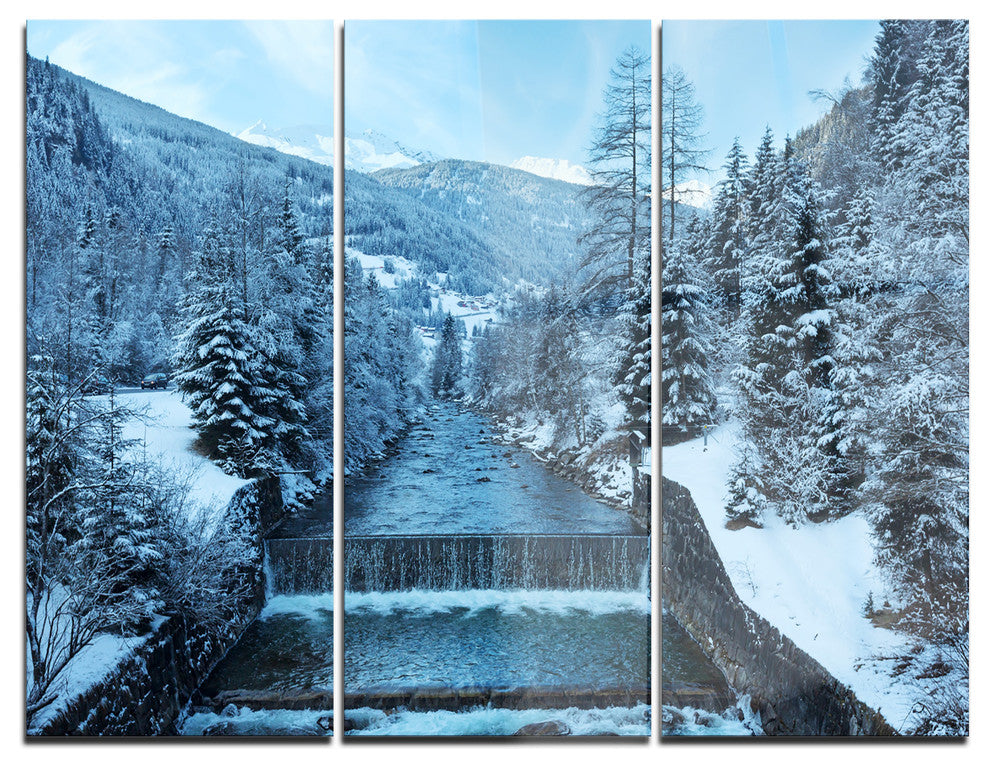 "Winter Mountain Stream" Photo Metal Wall Art, 3 Panels, 36"x28"