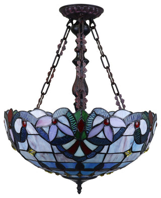 Victorian Tiffany-Style Dark Bronze 2 Light Inverted Ceiling Pendant 18" Wide