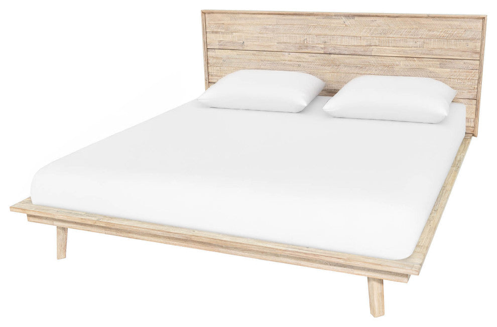 Gia Acacia Wood Panel Bed, Light Brown, Queen